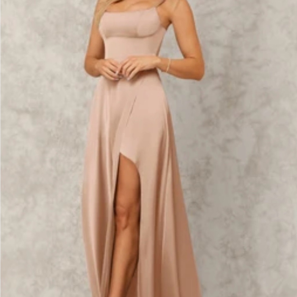 Azazie Blush Maxi Dress with High Side Slit